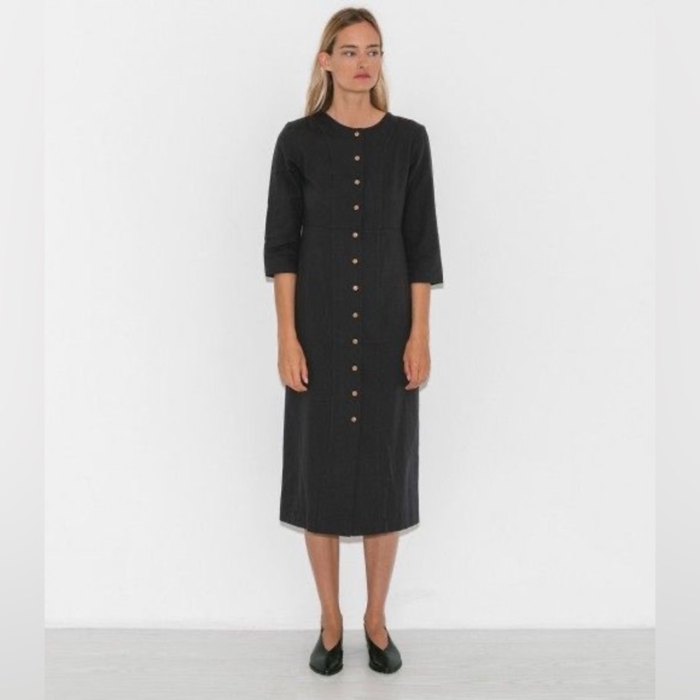 Ilana Kohn black cotton maxi dress 3/4 sleeves button down size 2